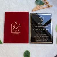 Acrylic Invitation Card With Velvet Envelope Foiling Printing Black Card